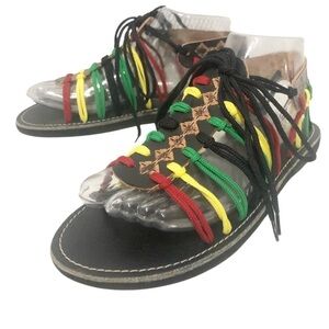 Reggae Rasta summer sandals leather and cloth women size 7.5 or 24.5 CM
